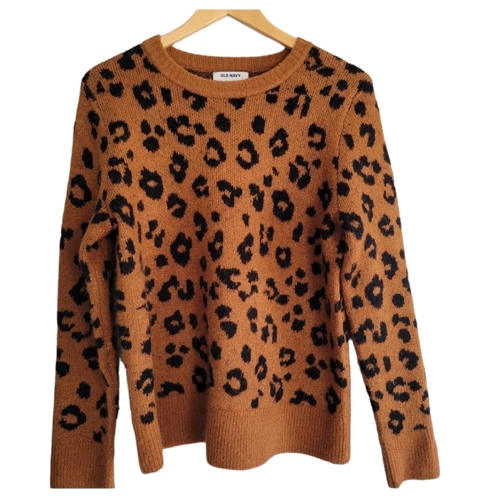 Old Navy Brown and Black Leopard Print Crew Neck Sweater Size Large